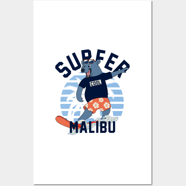 Malibu Bear Surfer Wall Art by D3monic